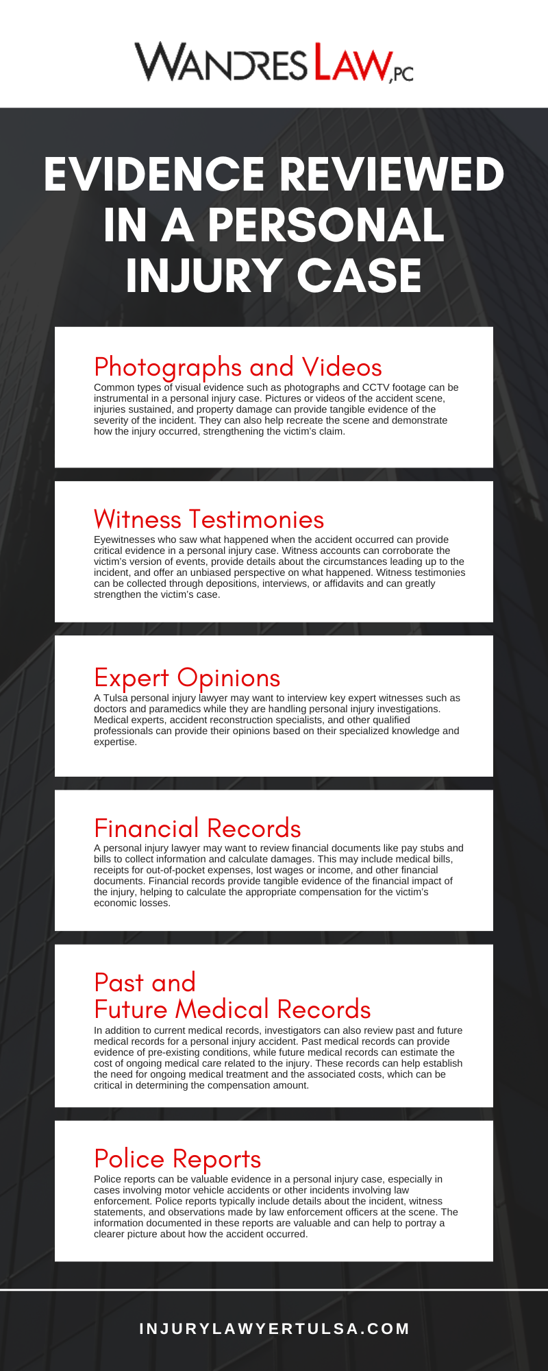 Evidence Reviewed In A Personal Injury Case Infographic